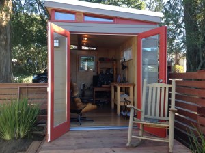 Mike Jones uses his Modern-Shed home office as a place to write and work peacefully.