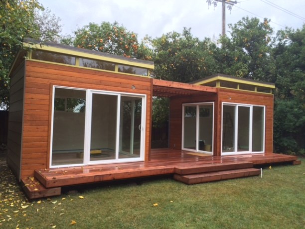 This Modern-Shed twin studio is made with beautiful redwood siding.