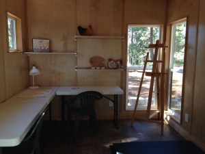 One of Holly and Chris' 10' by 12' sheds serves as a play room, art room and yoga room for their family.