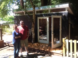 Cory, pregnant here in 2014 with the couple's second child, and Jeremy decided to build a second shed for Jeremy to use for computer work and as a guys' space.